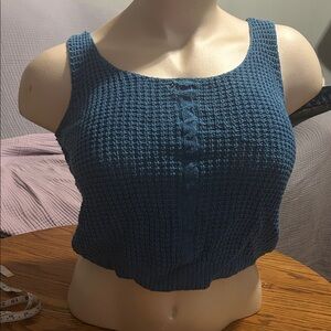 Victoria Jones vintage 1990s blue waffle knit sleeveless tank. Medium.